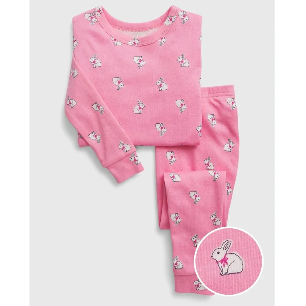 Gap Kids Girls Pink Bunny Long Sleeve Organic Cotton Pajama PJ Set